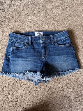 PAIGE Blue Frayed Hem Denim Shorts